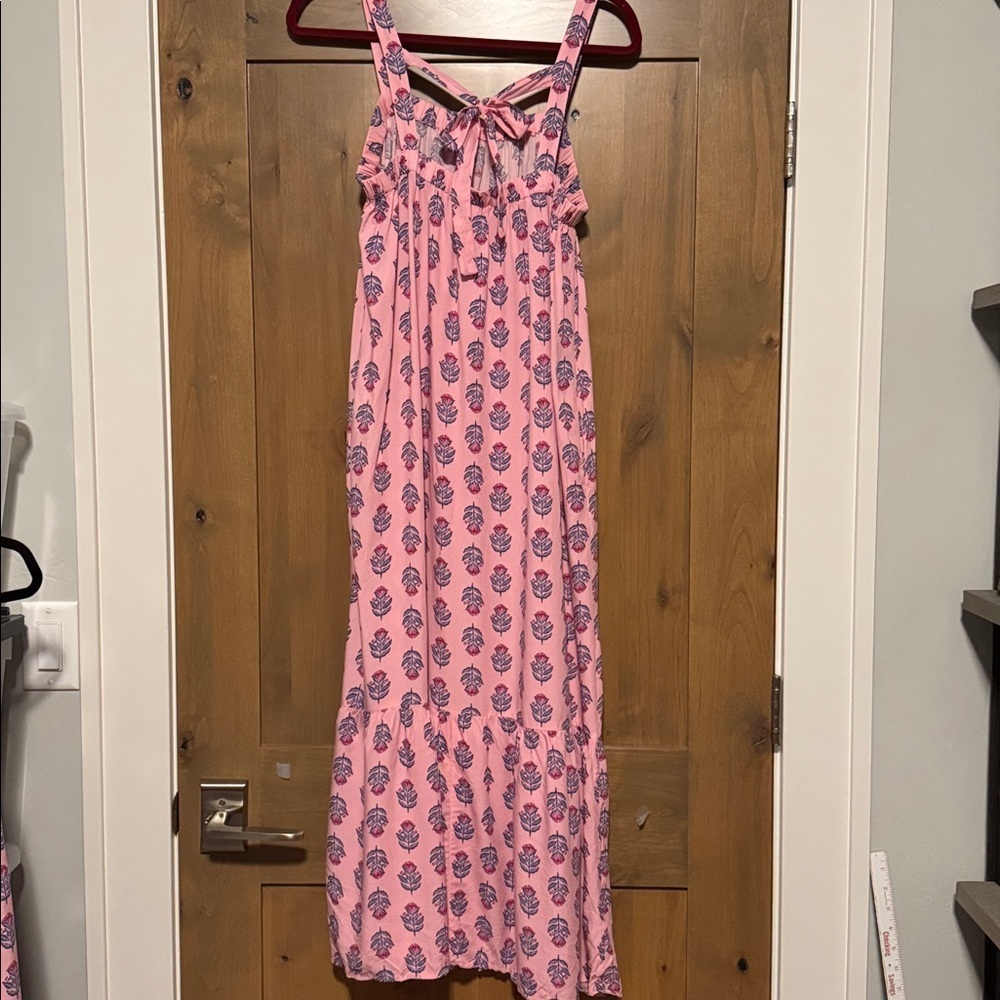 Old Navy Tie Back Strappy Maxi Dress Womens M Pink Floral Ruffles Beach